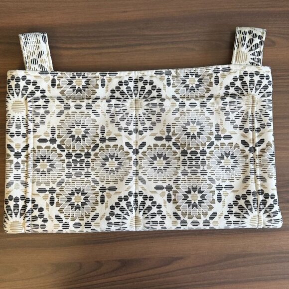 Hanging Walker Bag Upholstery Fabric Pockets Geometric Pattern Ivory Tan Black - Picture 2 of 9